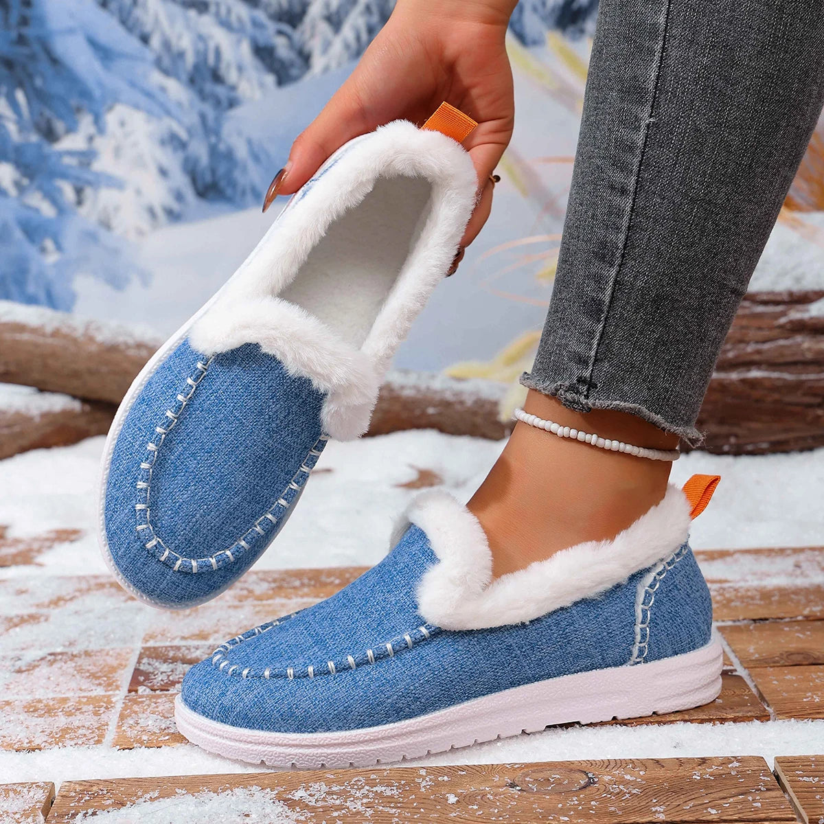 Women Slip on Flats Shoes Casual Comfortable Round Toe Designer Shoes Women New Retro Winter Snow sneakers Zapatos De Mujer