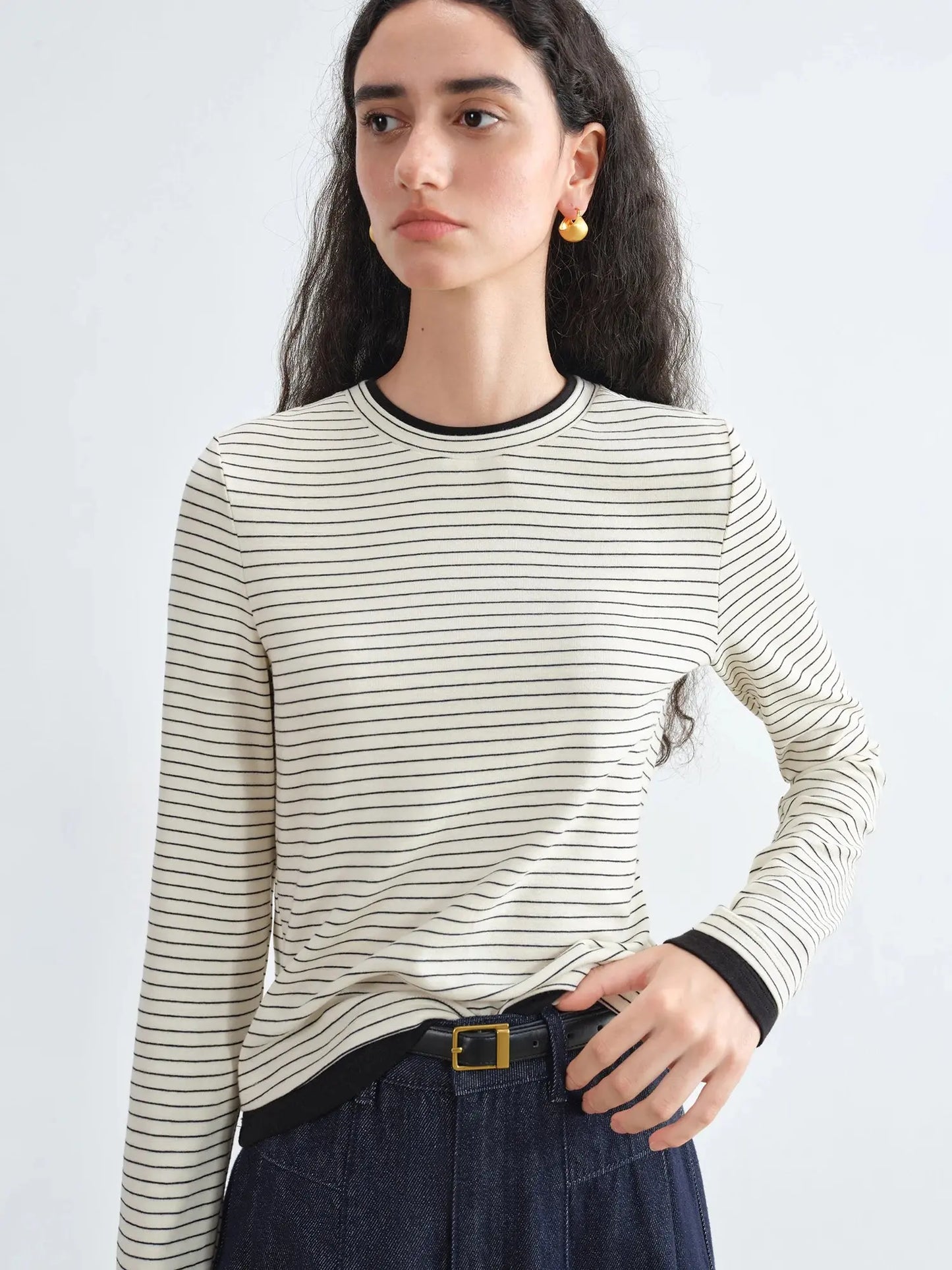 Women’s Retro Stripe Knit T-Shirt Petite Slim Fit Tee