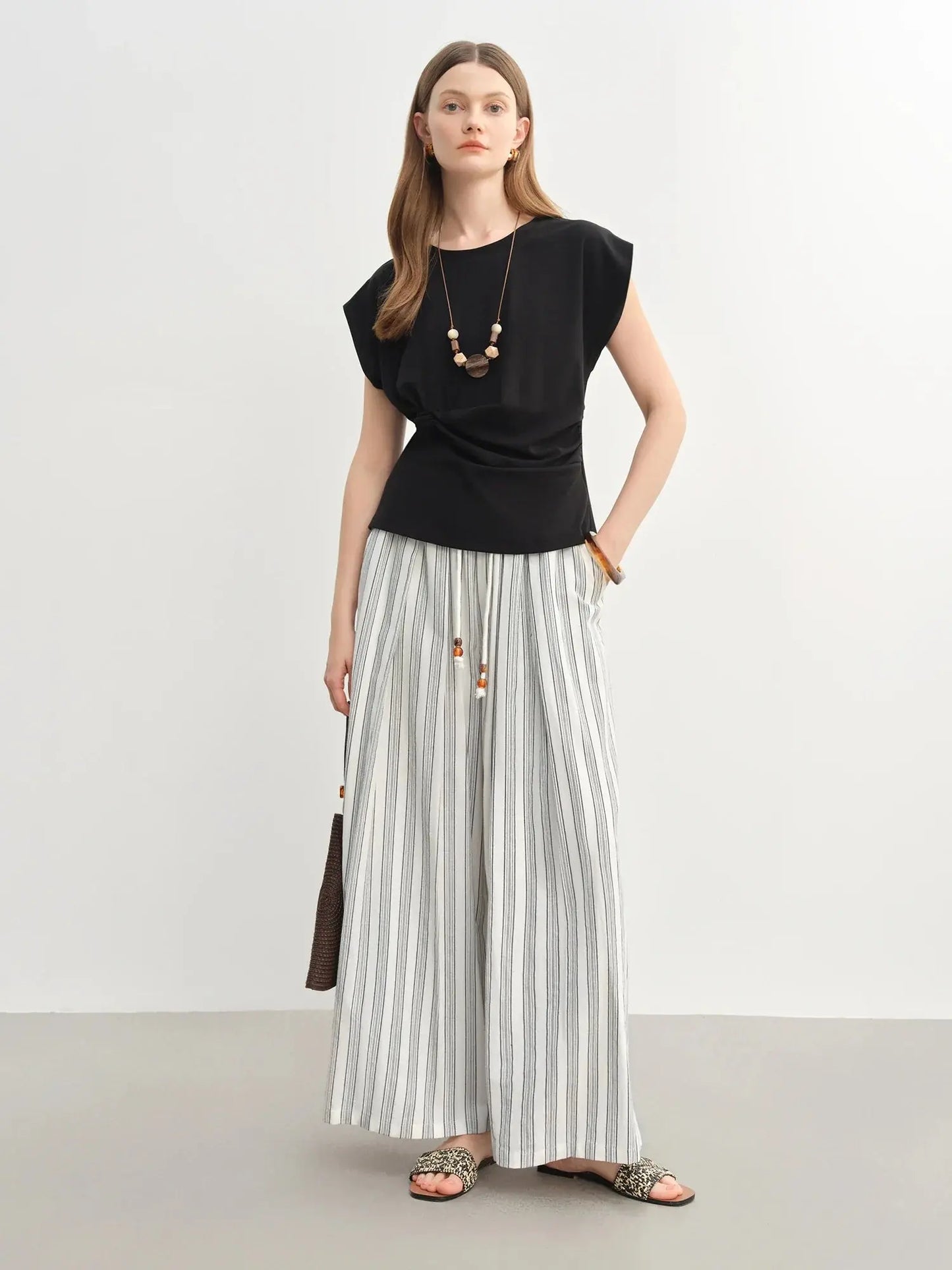 Minimalist Summer Drawstring Cotton-Linen Textured Trousers