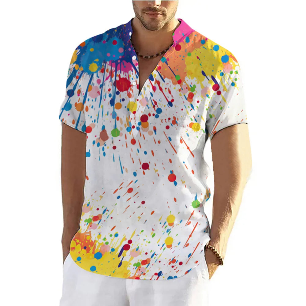Graffiti 3D Print Henley Shirts Men's Fashion