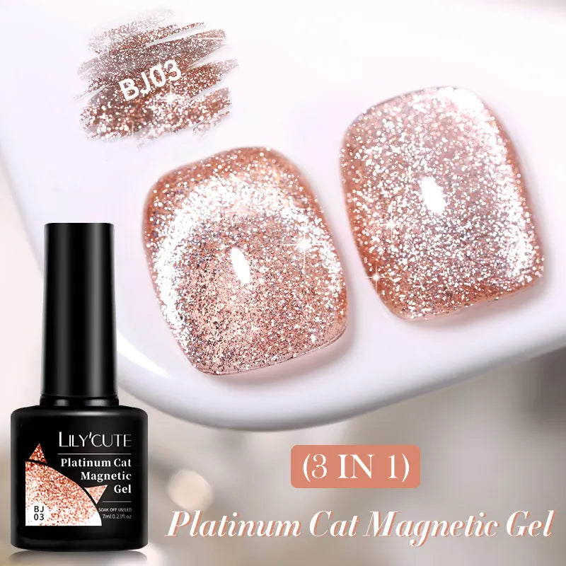 LILYCUTE 7ml Reflective Glitter Cat Magnetic Gel Nail Polish Semi permanent Soak Off UV LED Varnish Nail Supplies