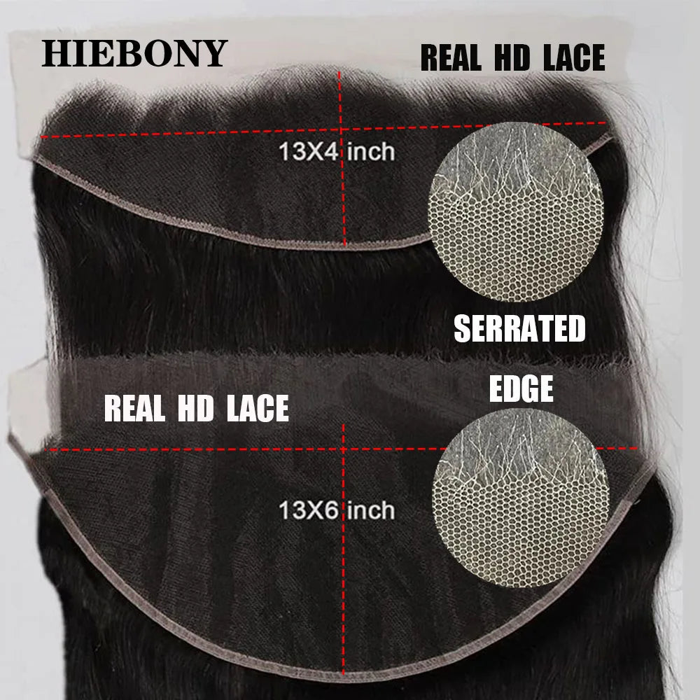 HiEbony Body Wave 13x6 HD Lace Frontal 100% Human Hair Invisiable 5x5/6x6/7x7 HD Lace Closure Melt Skins Pre Plucked Hairline
