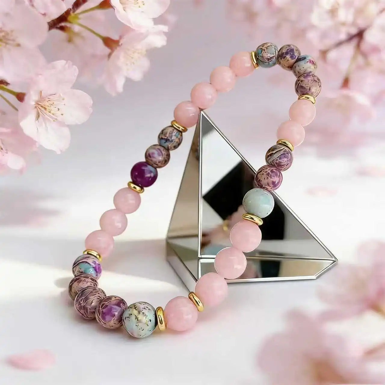 Colorful Imperial Jasper Rose Quartz Beaded Bracelet