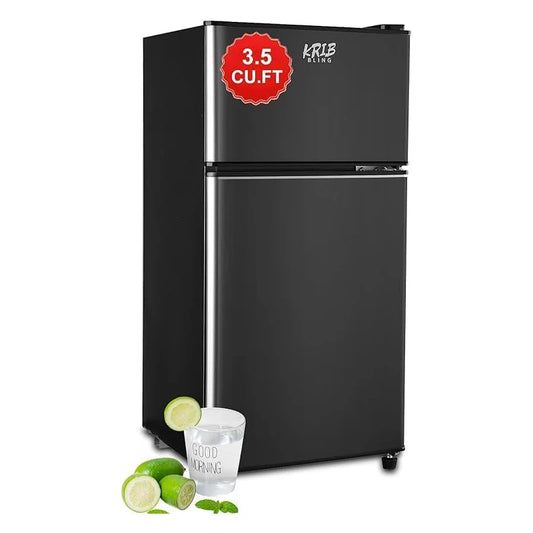 KRIB BLING Refrigerator 3.5 Cu.Ft with Freezer Vintage Double Door Lock Fresh 7 Level Adjustable Thermostatct for Bar Office