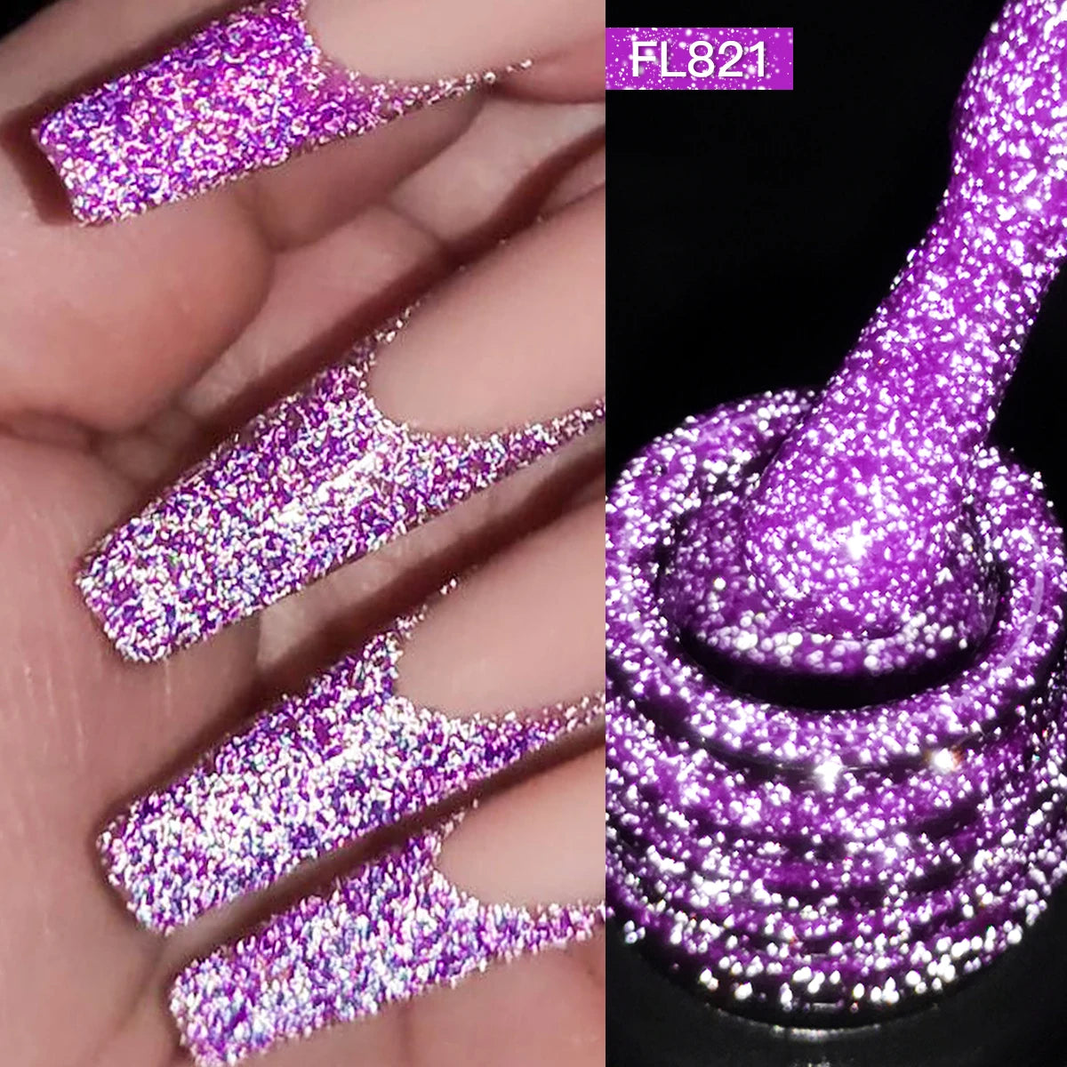 FOUR LILY 10m Pink Fluorescent Reflective Gel Nail Polish Glitter Neon Semi Permanent UV LED Gel Nail Art Varnish Manicure