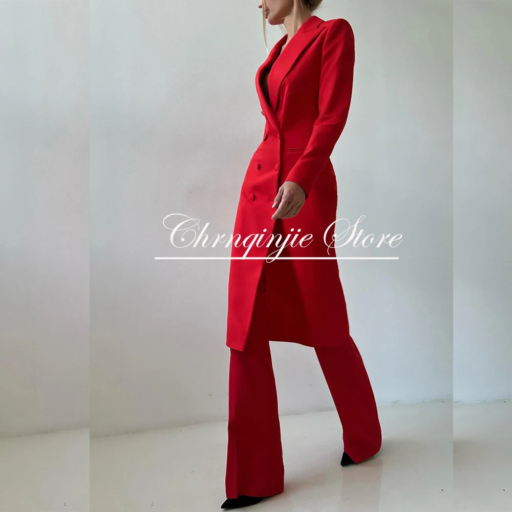 Customized Elegant Slim Fit Women's Suits 2 Piece Blazer Double Breasted Peak Lapel Long Jacket Pants Sets Fashion Clothing 2025