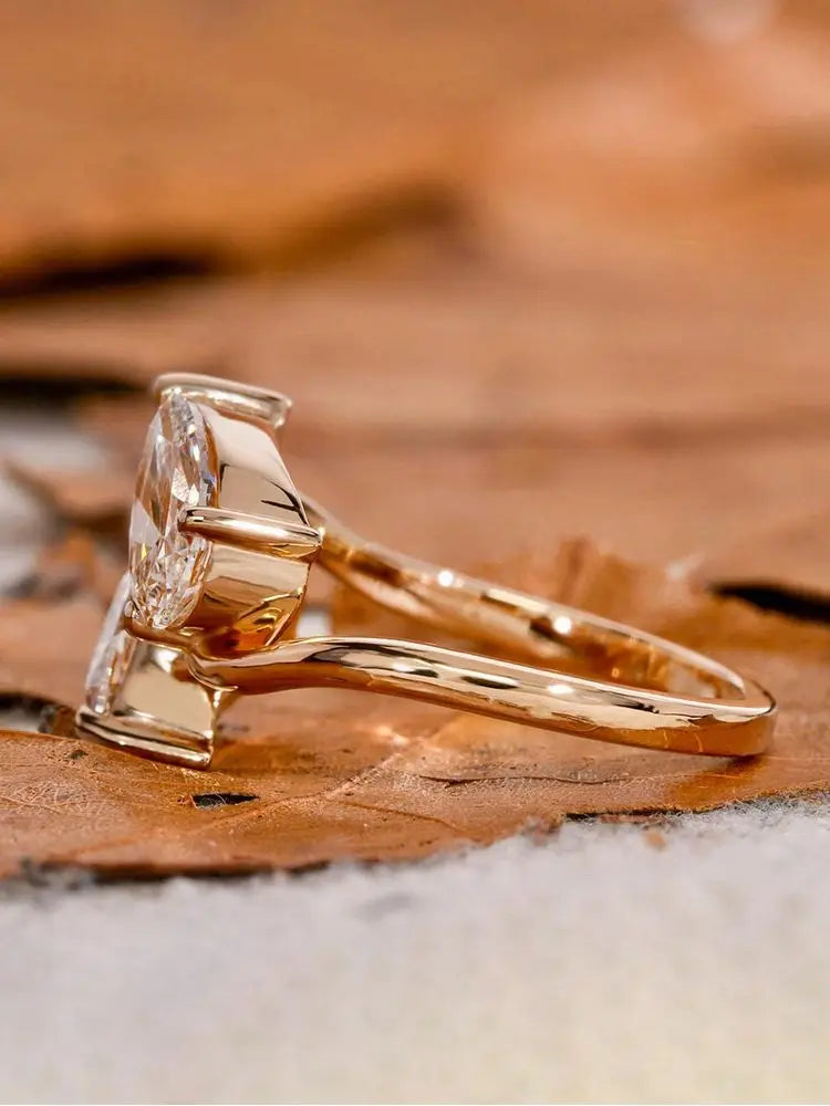 925 Sterling Silver Sparkling Double Water Drop Zircon Ring For Women Engagement Wedding Luxury High Quality Fine Jewelry