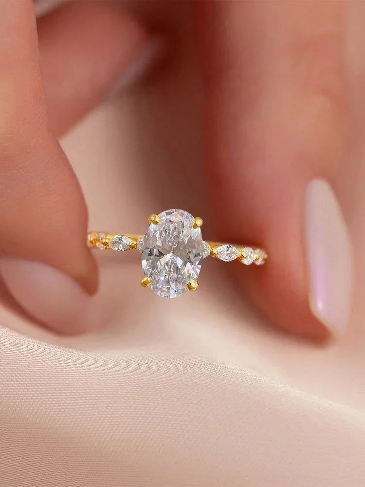 925 Sterling Silver Elliptical Horse Eye Fashionable Zircon Ring For Women Engagement Wedding Luxury High Quality Fine Jewelry