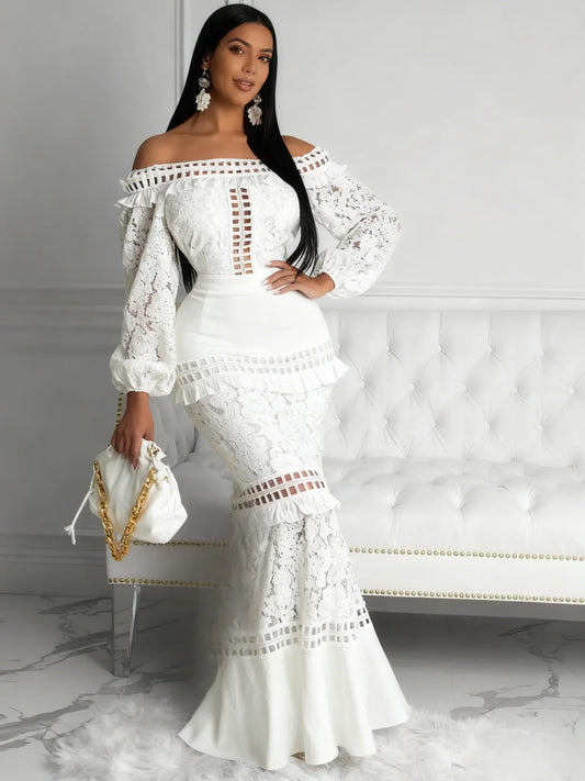 Women'S Elegant Lace One-Shoulder Mermaid Wedding Dress