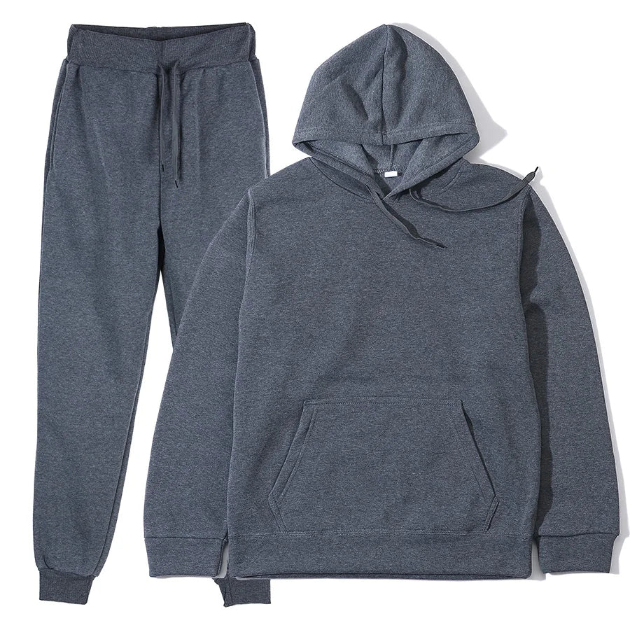 Men's Autumn and Winter New Solid Color Hoodie+pants Two-piece Set Fashionable Casual Sports Set Size S-3XL Men's Tracksuit