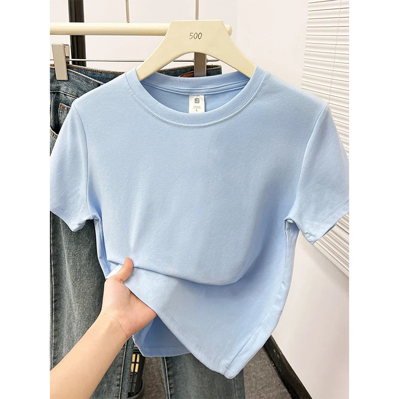2026 Summer New High Quality Casual Plus Size T Shirt Sexy Short Sleeved Sleeves Fashion Trend Solid Women Clothing Y2k Tops