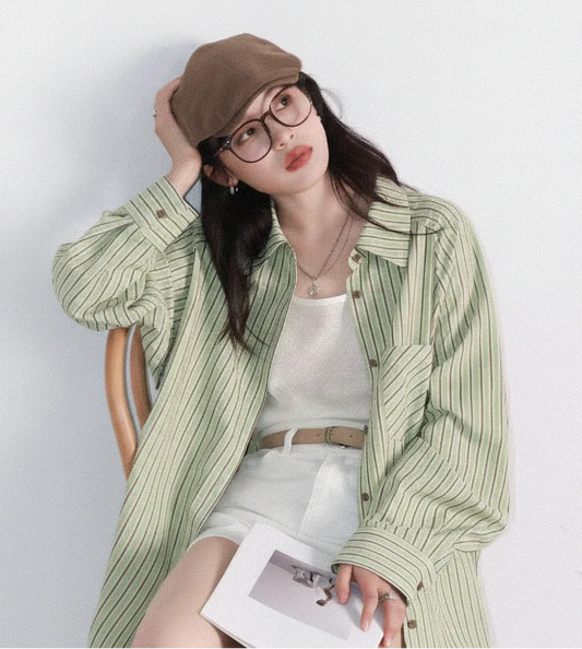 Women’s Oversized Striped Blouse Casual Spring Shirt