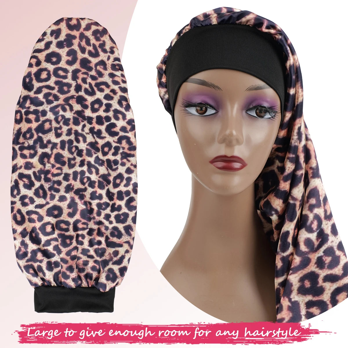 Silk Sleep Bonnet with Wide Elastic Edge - Long Round Tail