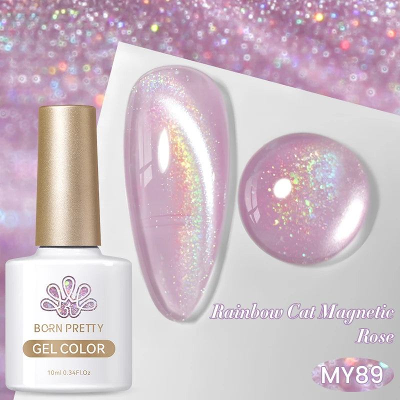 BORN PRETTY 10ml Rainbow Auroras Cat Magnetic Gel Nail Polish Holographics Nail Gel for Manicure Design Varnis Semi Permanent