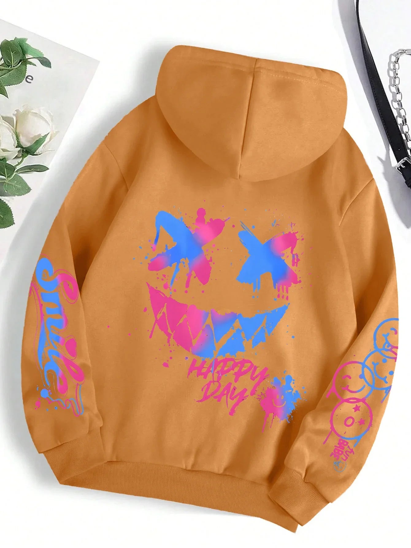 Happy Day Graffiti Print  men&Women Hoodie Street Hip Hop Hoody  Hoodies  Clothes