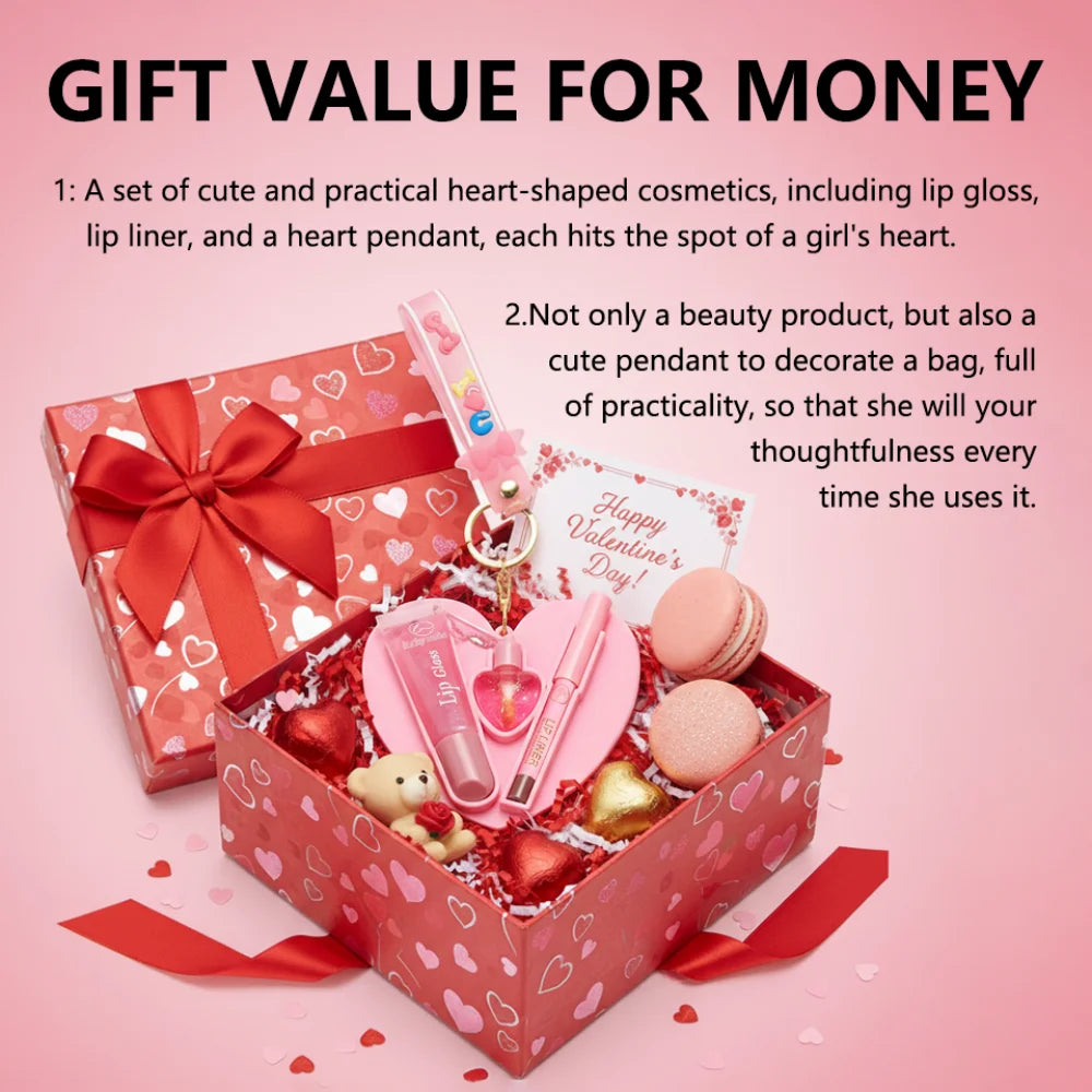 Two Color Lipstick And Lipliner Key Chain Shiny Makeup Set To Create Exquisite Lip Makeup Valentine's Day Gift