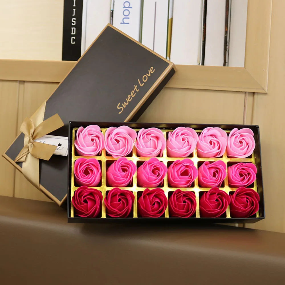 SWEET LVOE 18pcs Soap Rose Flowers Gift Box Romantic Scented Bath Soap Flowers