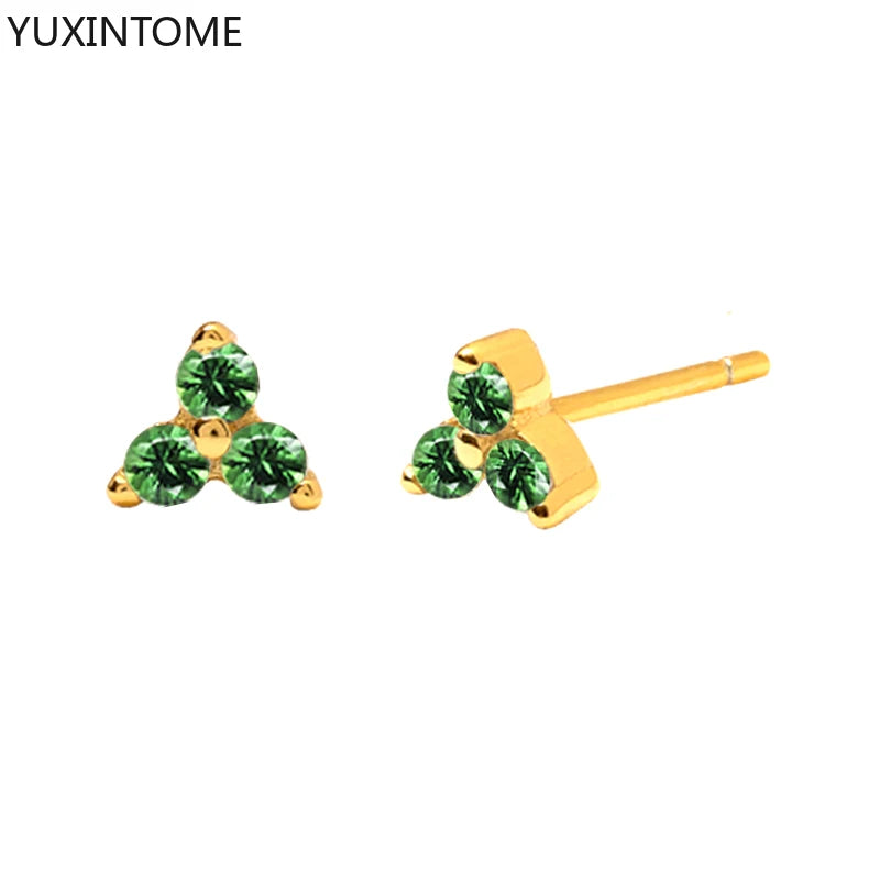 925 Sterling Silver Ear Needle Green Zircon Stud Earrings for Women Luxury Long Chain Geometric Gold Earrings Fashion Jewelry