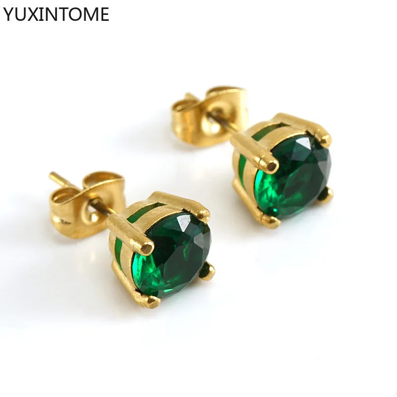 925 Sterling Silver Ear Needle Green Zircon Stud Earrings for Women Luxury Long Chain Geometric Gold Earrings Fashion Jewelry