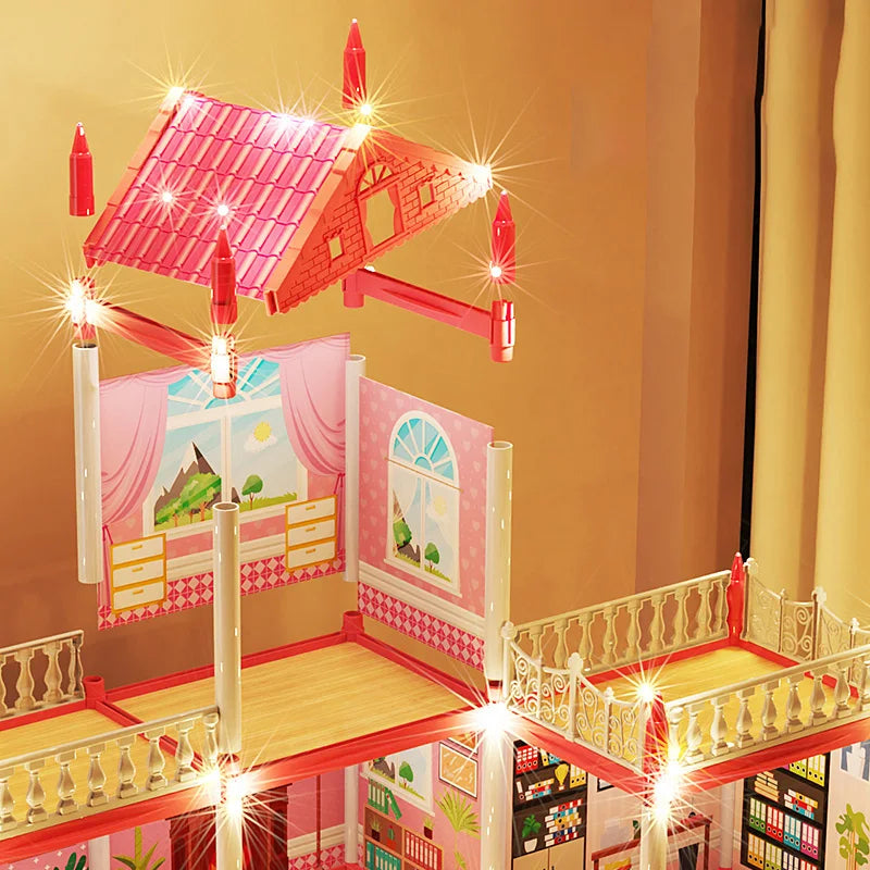 Children's Music Doll House Assembly Villa House 3D DIY Dream Princess Castle Villa Assembly Doll House Set Toy Girl Family Toy