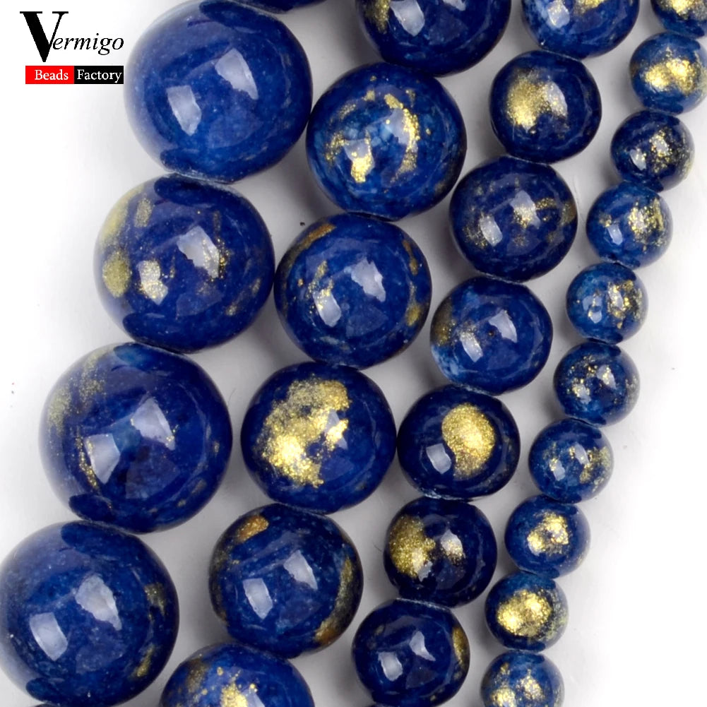 4/6/8/10mm Dark Blue Golden Silk Jade Stone Beads Round Loose Spacer Beads For Jewelry Making Diy Bracelet 15"
