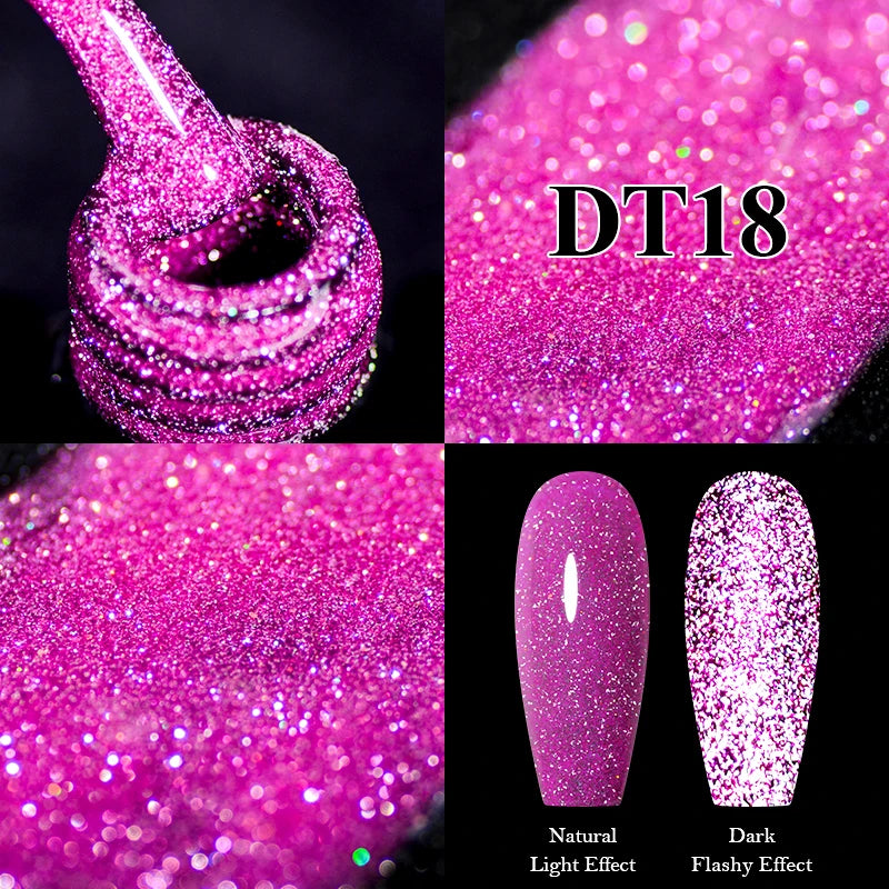 MEET ACROSS 7ml Reflective Glitter Gel Nail Polish Glitter Reflective Effect Semi Permanent UV LED Nail Art Gel Varnish Manicure