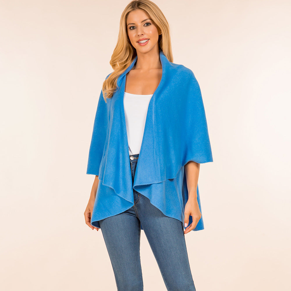 Open Front Solid Wrap Poncho