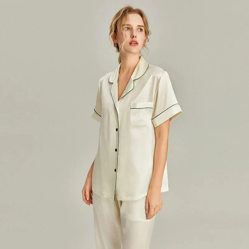 Women's Pink Silk Pajamas Short Sleeve Real Silk Sleepwear