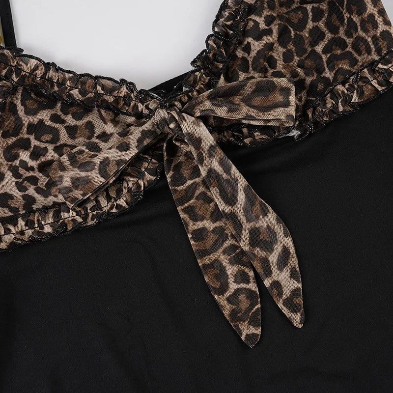 American Hotsweet Y2k Leopard Camisole Women Retro Streetwear E-girl 90s Dark Gothic Sexy Patchwork Lace-up Crop Tank Top Femme