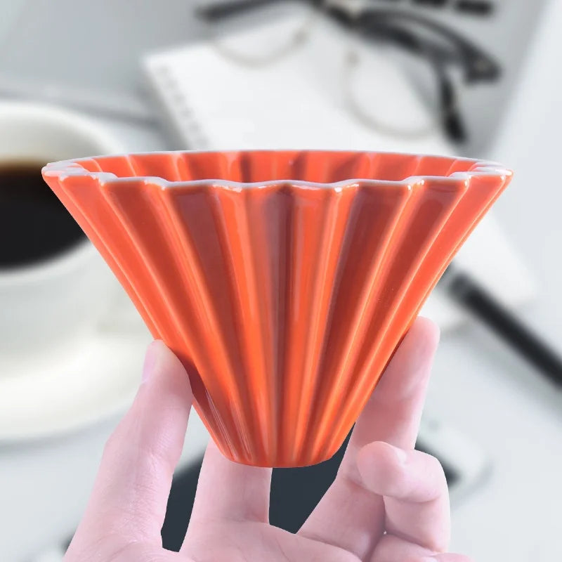 StepUp Coffee Origami Ceramic Pour Over Dripper, Handmade Cone Brewer-4