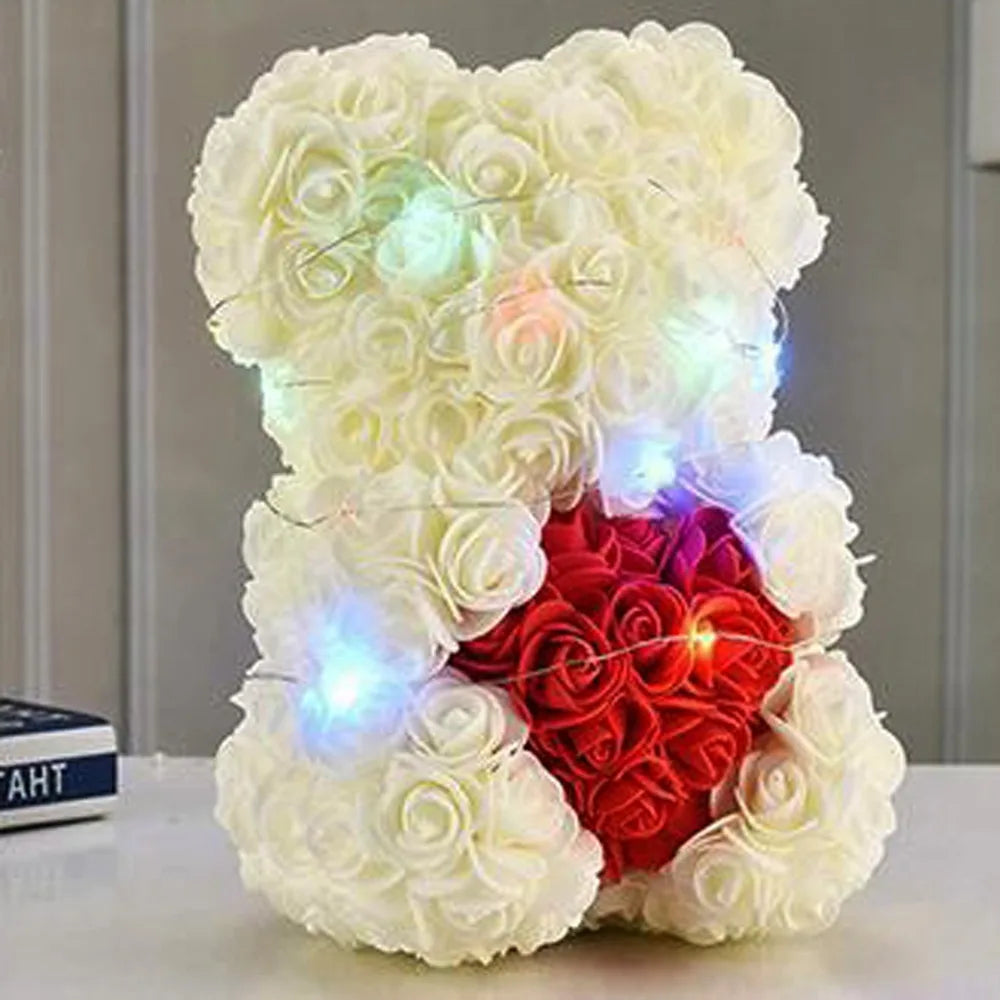 25cm Artificial Teddy Rose with LED Strip Romantic Valentines Day Gift Flower Bear Multicolors Girlfriend Women Anniversary Bear
