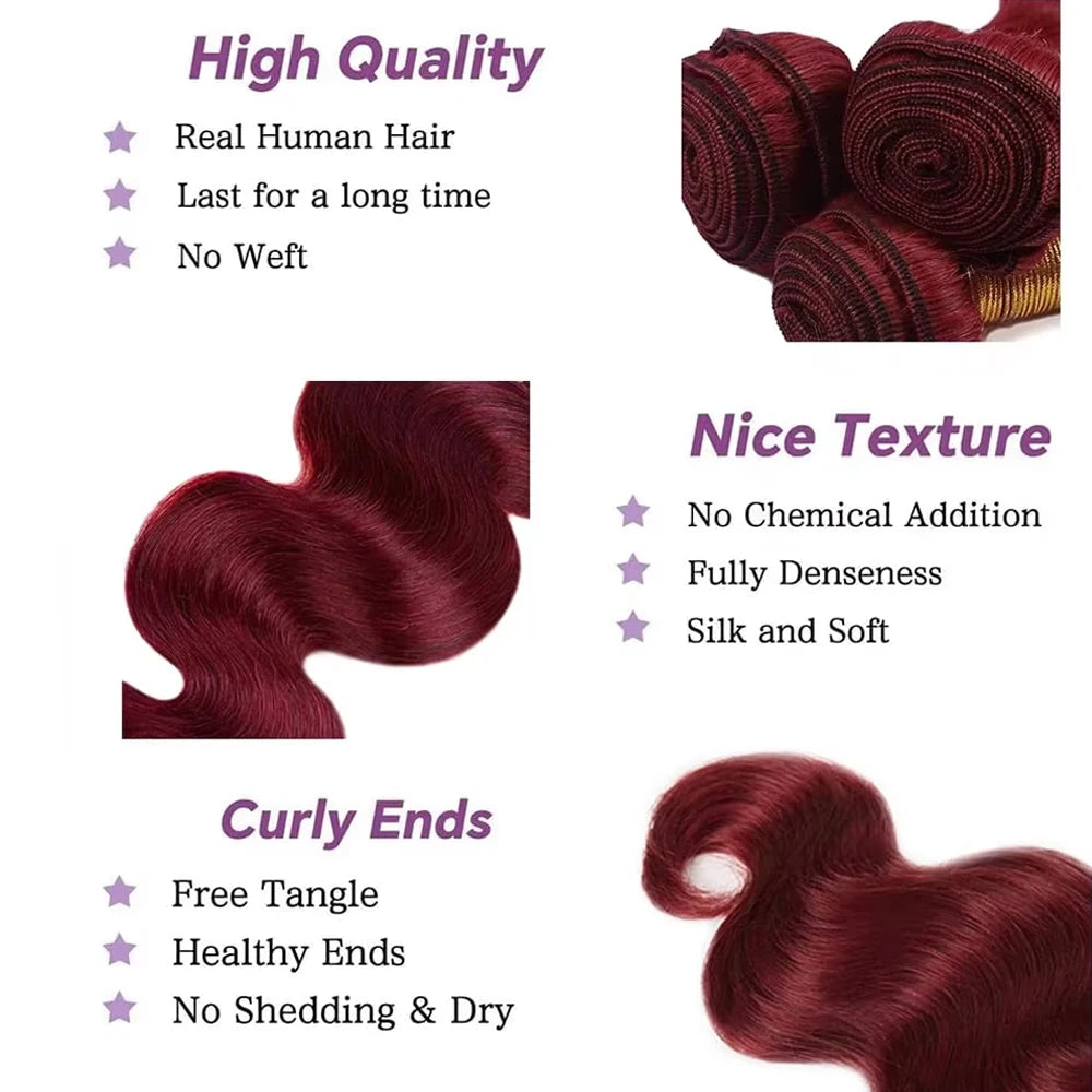 16A Colored 613 Human Hair Bundles Real Burgundy Raw Hair Weave Extensions Highlight Body Wave Bundles Human Hair With Closure