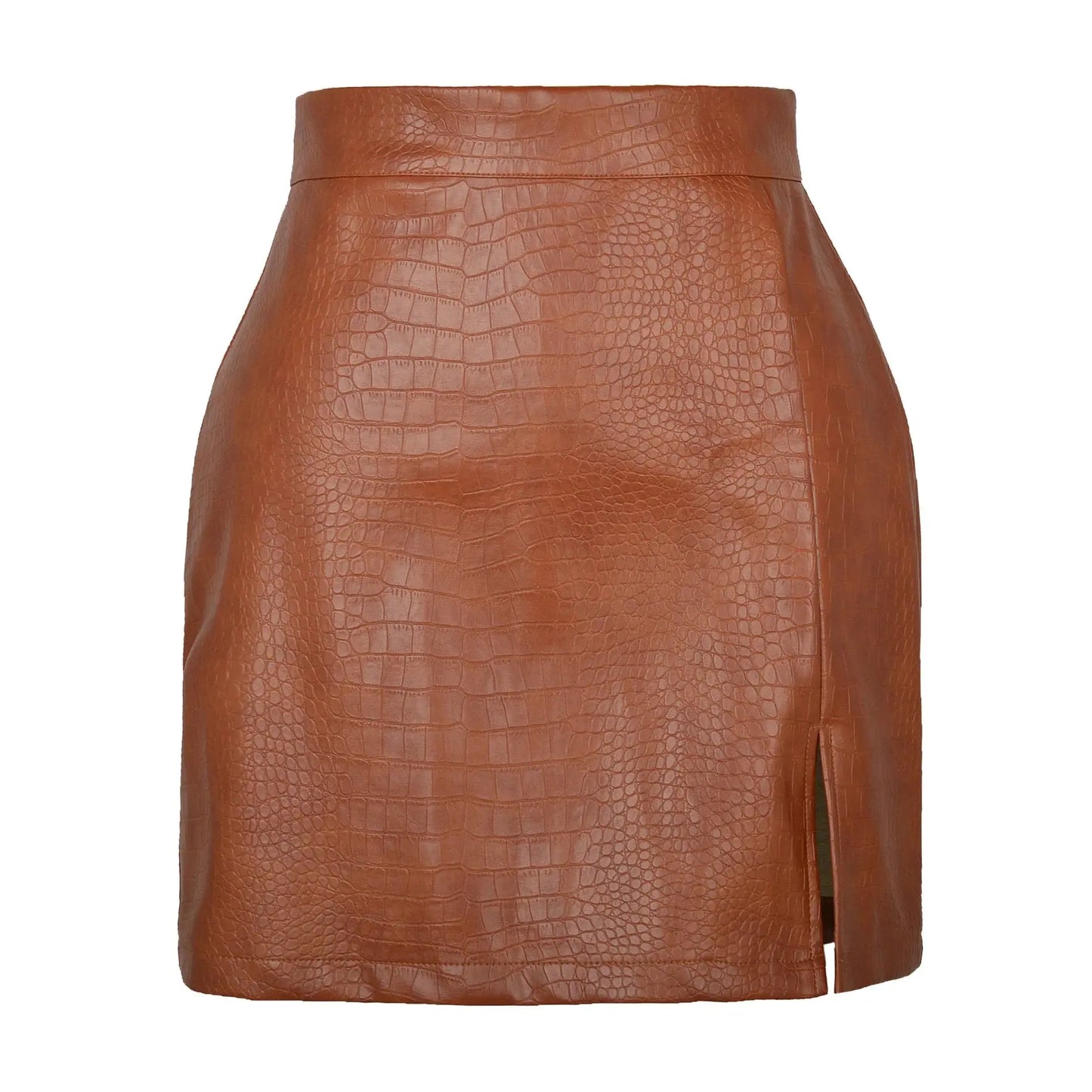 Split Hem Black PU Leather Skirt