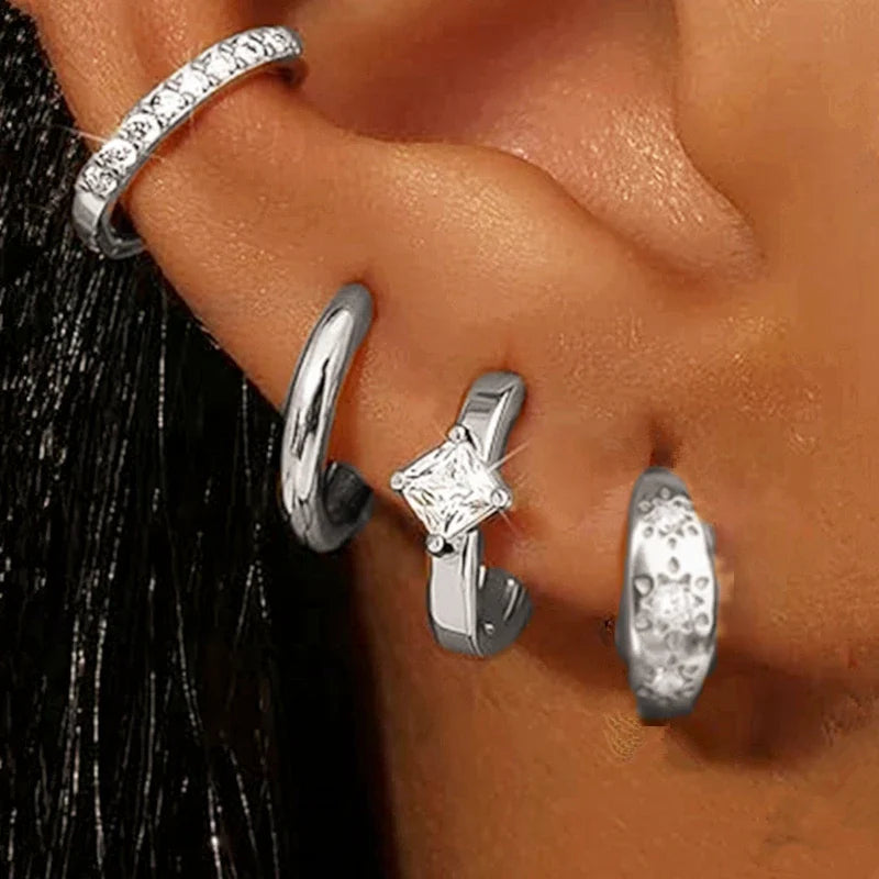 Huggie Hoop Earrings Set for Women | Crystal Zircon Tragus Cartilage Piercing Jewelry