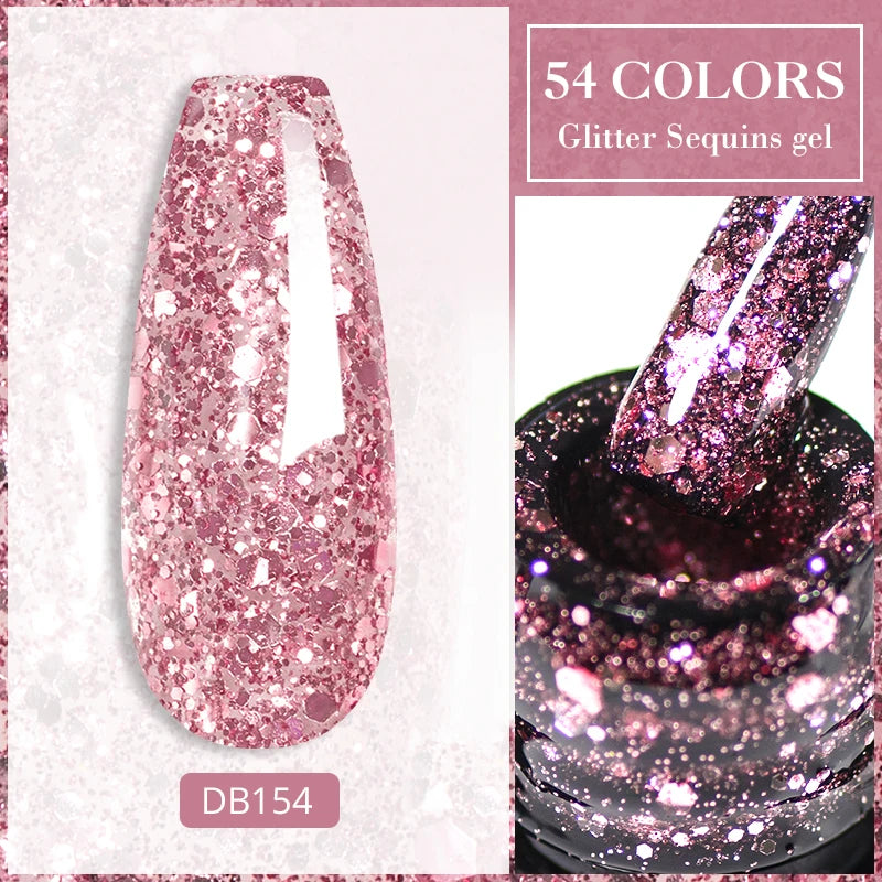7ml Champagne Gold Sliver Reflective Nail Gel Polish Sparkling Shining Glitter Pink Red Nail Supplies Semi Permanent Gel Varnish