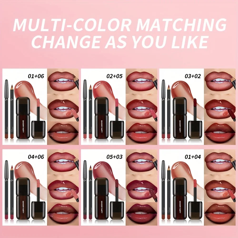 Pudaier Lip Gloss & Lip Liner Set, Hydrating Long Lasting Waterproof Non-Smudge Lip Makeup, Smooth Lip Kit for Women