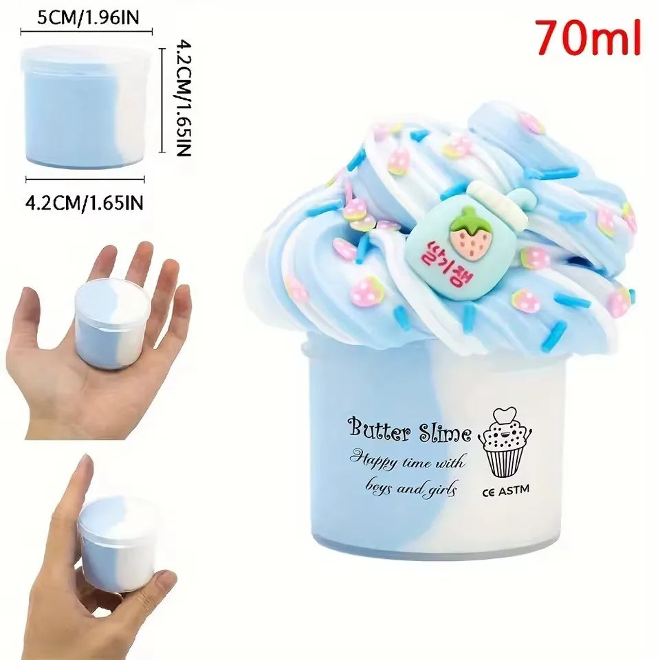 70ml Butter Fluffy Slime Kit Fruit Bicolor Slime Super Soft Non-Sticky and Scented for Kids Ideal Birthday Party Favor Gift