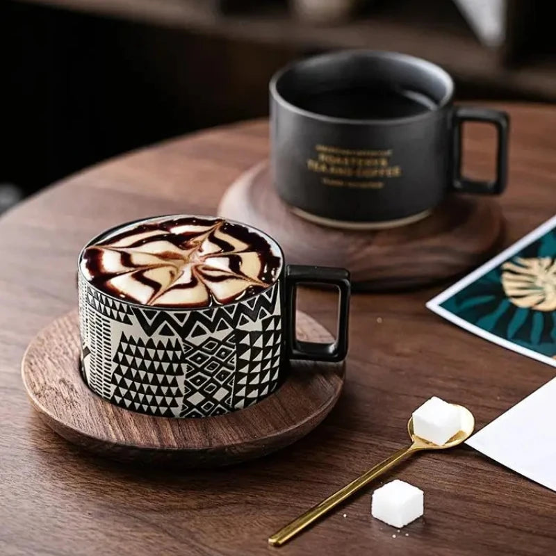 American Style Coffee Cup and Plate Set Trendy Retro Ceramic Cup with Spoon Couple Style Water Cup Creative Gift