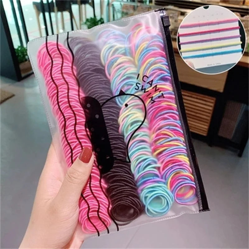 100Pcs/Set Girls Elastic Hair Bands Girls Hair Accessories 2.5cm Colorful Rubber Band Children Ponytail Holder Kids Hair Ties
