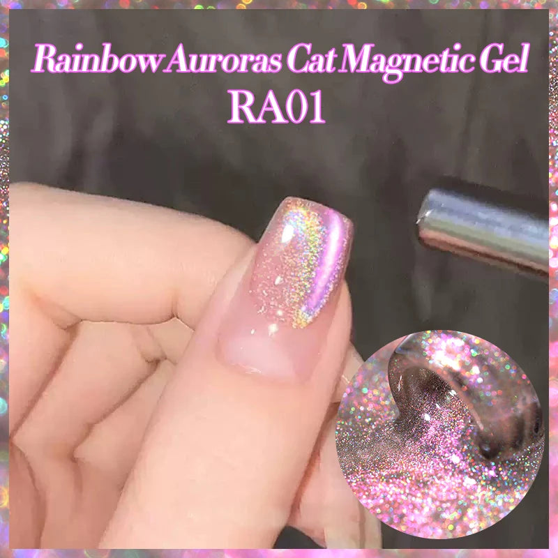 BORN PRETTY 10ml Rainbow Auroras Cat Magnetic Gel Nail Polish Holographics Nail Gel for Manicure Design Varnis Semi Permanent