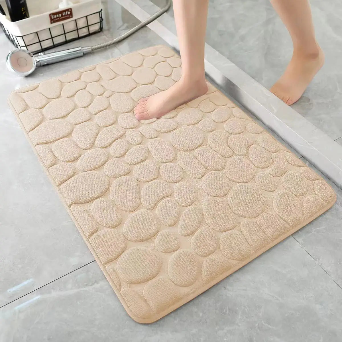 3D Cobblestone Bathroom Mat – Non-Slip Absorbent Quick-Dry Floor Rug