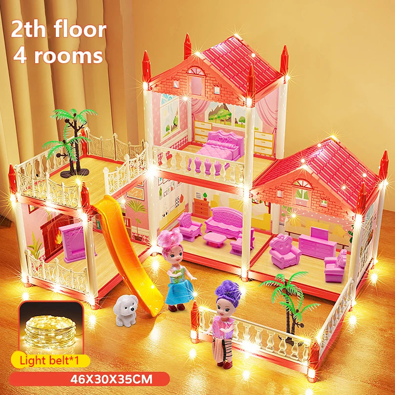 Children's Music Doll House Assembly Villa House 3D DIY Dream Princess Castle Villa Assembly Doll House Set Toy Girl Family Toy