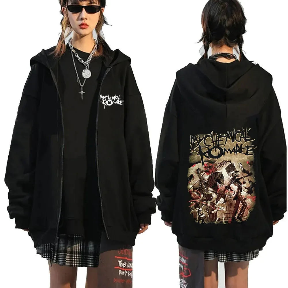 My Romantic Band (MCR) Reaper Zipper Hoodie Black Parade Punk Emotion Rock Zipper Hoodie Men's Fashion Retro Hip Hop Hoodie