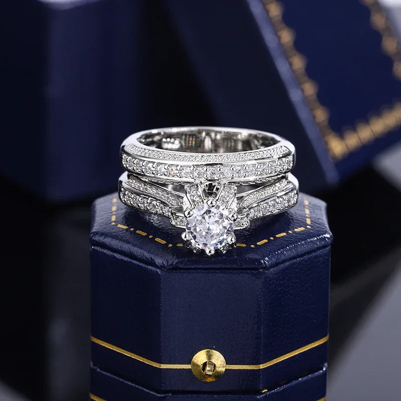 High Quality Crystal Zircon Wedding Ring Set Fashion Big Stone Finger Ring Promise Bridal Engagement S925 Silver Rings for Women