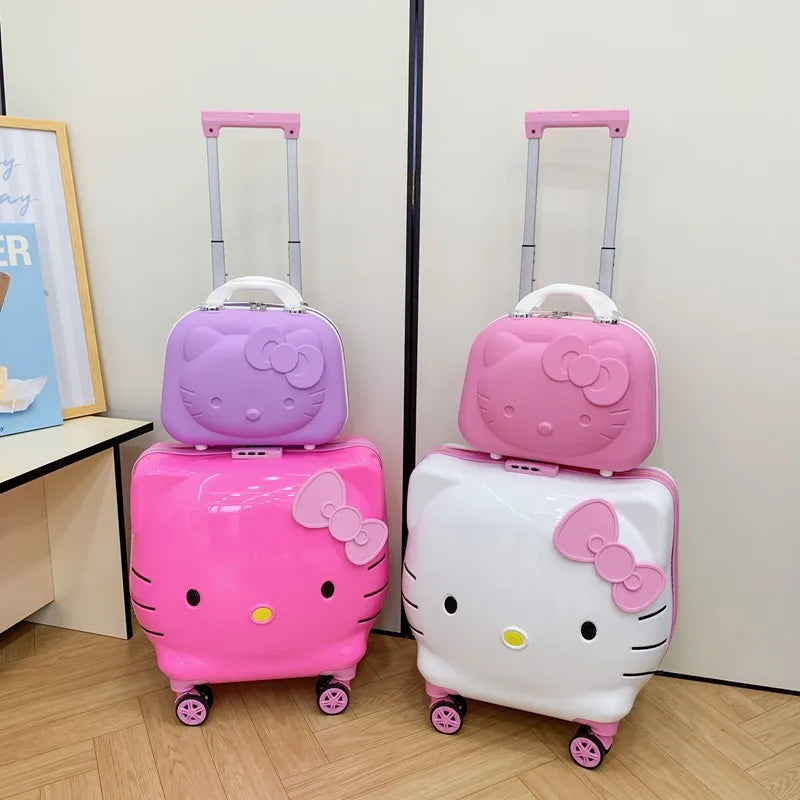 New 20 Inch Hello Kittys Girls Trolley Case Cartoon Suitcase Carry-On Suitcase Anime Figure Bags for Woman Kawaii Cartoon