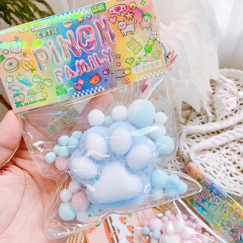 Handmade Flocking Cat's Paw Stress Relief Squishy Toy | Mochi Slow Rebound Fidget Toy