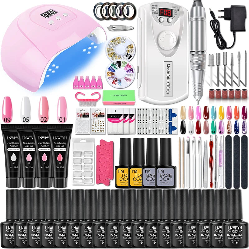 Manicure Set for Nail Extensions Gel Nail Polish Set 54W/36W LED Nail Lamp Nail Tools Set Quick Building Poly Nail Gel Set