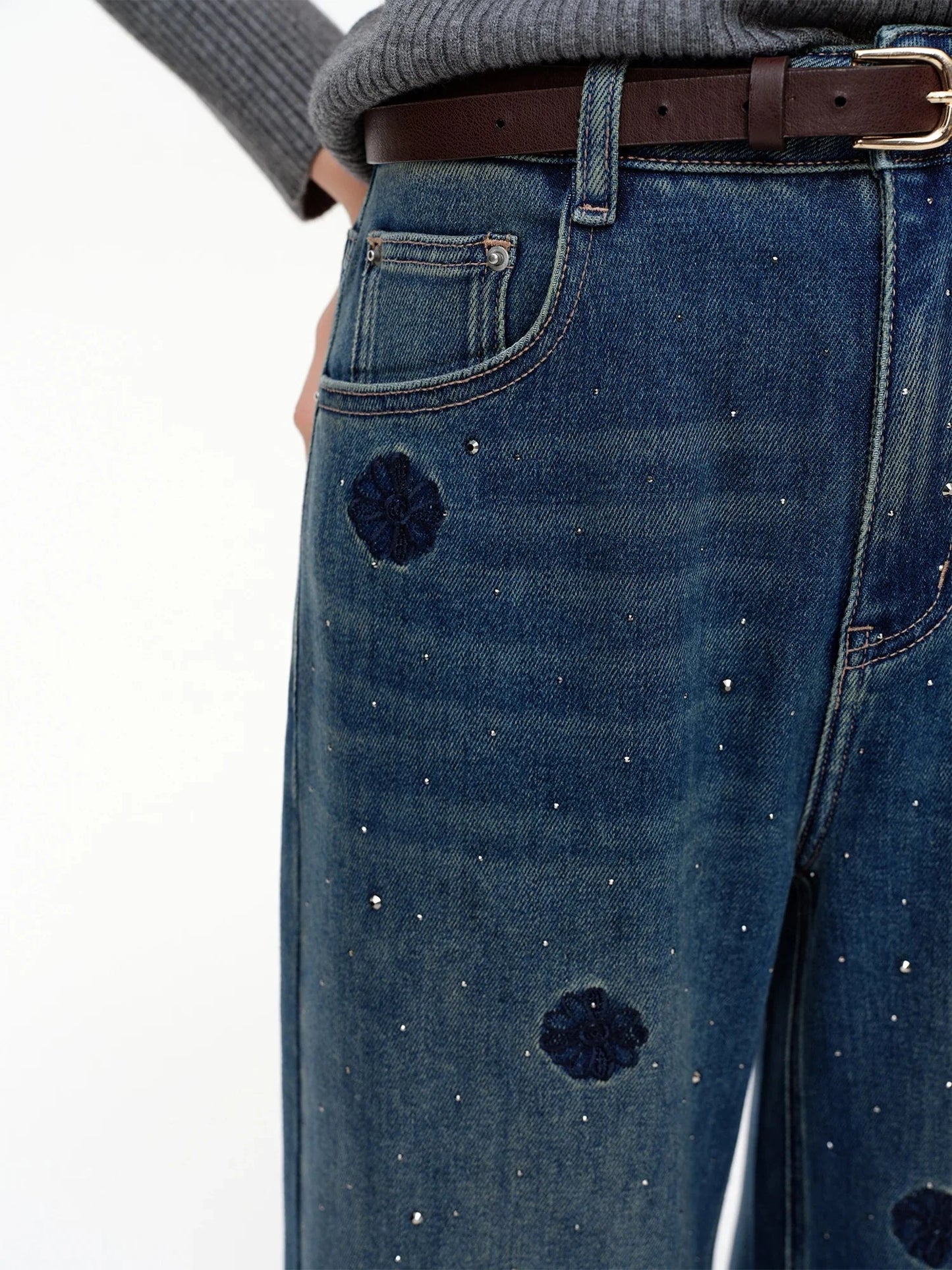 Vintage Straight-Leg Jeans Slim Fit Floor-Length Denim