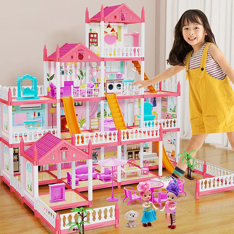 Children's Music Doll House Assembly Villa House 3D DIY Dream Princess Castle Villa Assembly Doll House Set Toy Girl Family Toy