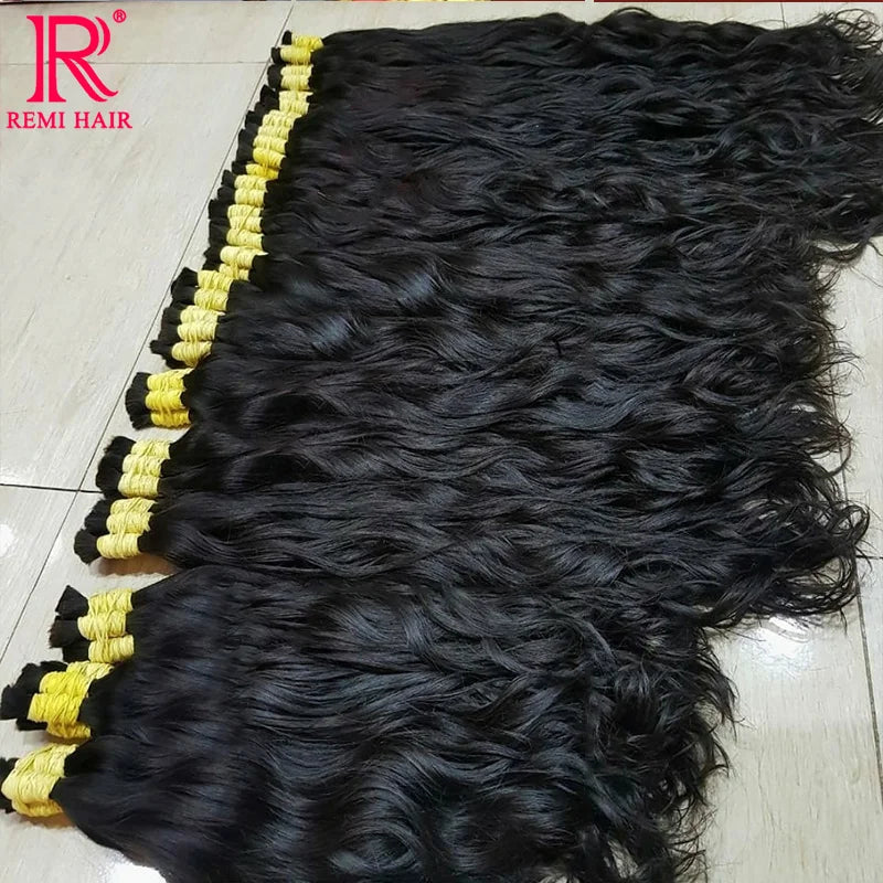 Human Hair Bulk No Weft Hair Extensions 100% Real Human Hair Braiding Natural Black Wavy Indian Hair Original Hair Weaving
